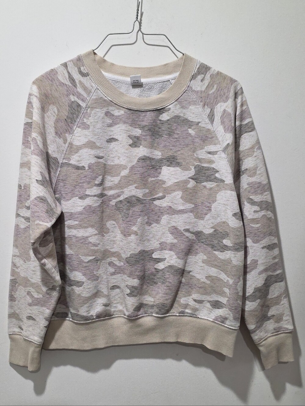 Old Navy Women's Camo Crewneck Sweater in Beige and Light Pink